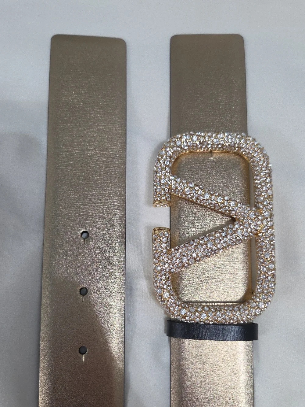 Valentino Garavani Reversible Gold Black Belt Studded Gold Buckle